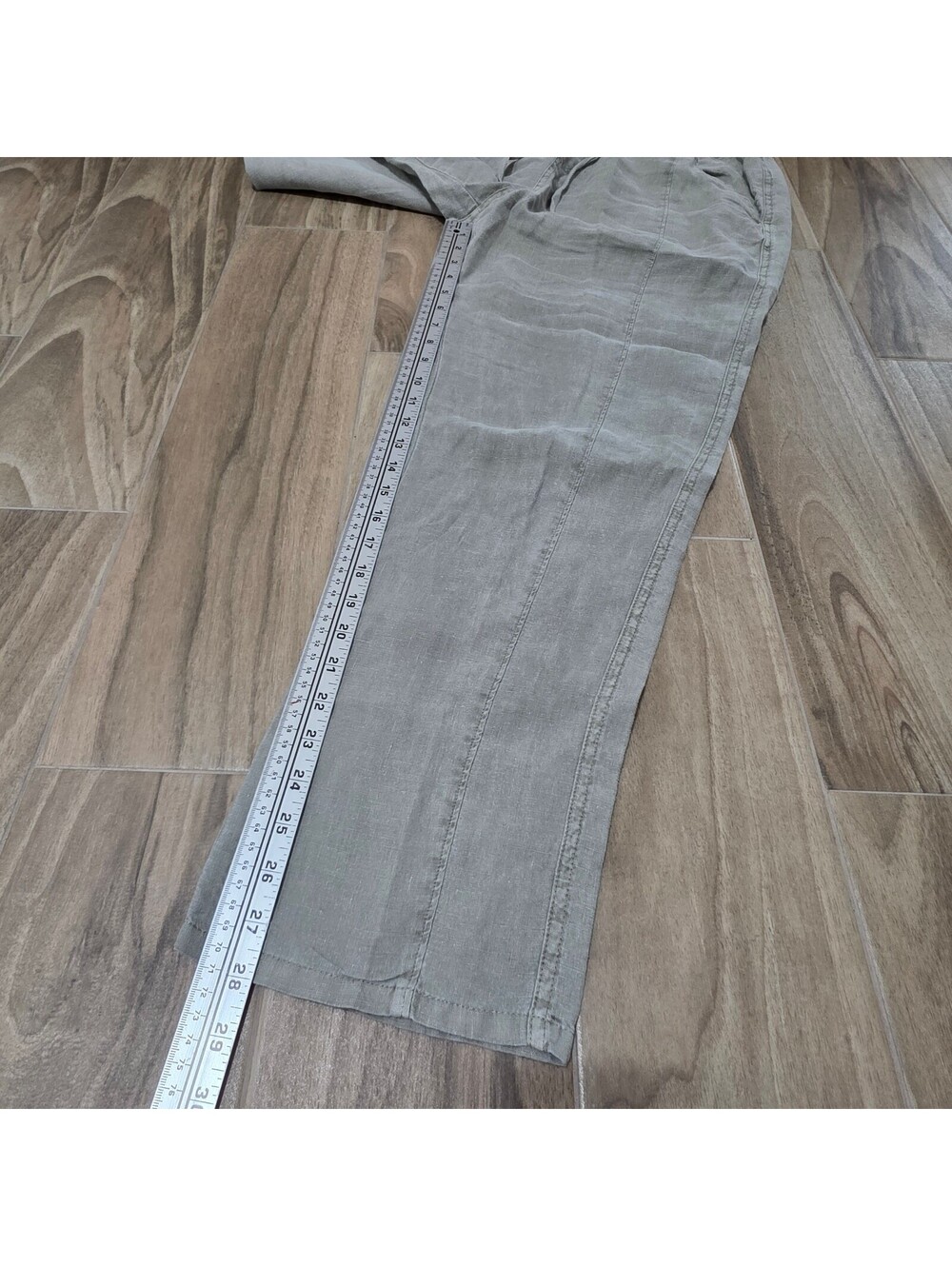 Nicole Miller New York Womens M 100% Linen Pants Sage Green Pull On Tapered - Picture 4 of 7